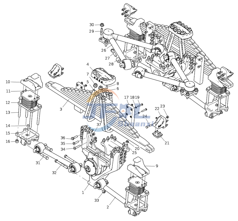 Howo Syst&egrave;me de suspension avant et arri&egrave;re AC99255200302 d&eacute;chargement de charge suspension &eacute;quilibr&eacute;e d&eacute;connect&eacute;e 