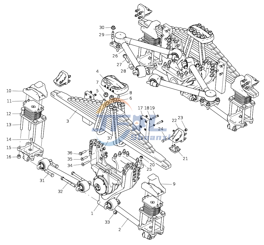 Howo Syst&egrave;me de suspension avant et arri&egrave;re AC99255200302 d&eacute;chargement de charge suspension &eacute;quilibr&eacute;e d&eacute;connect&eacute;e 